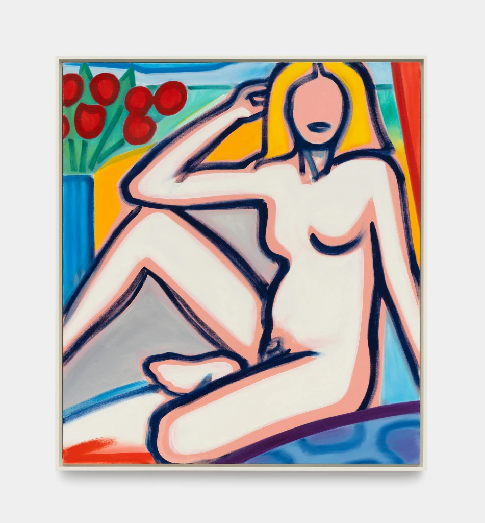 Sitting Blonde with Tulips
