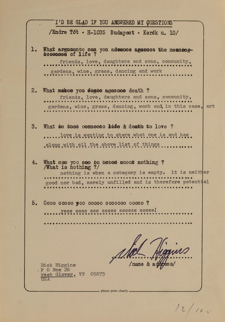 I’d be glad If you answered my questions / Dick Higgins