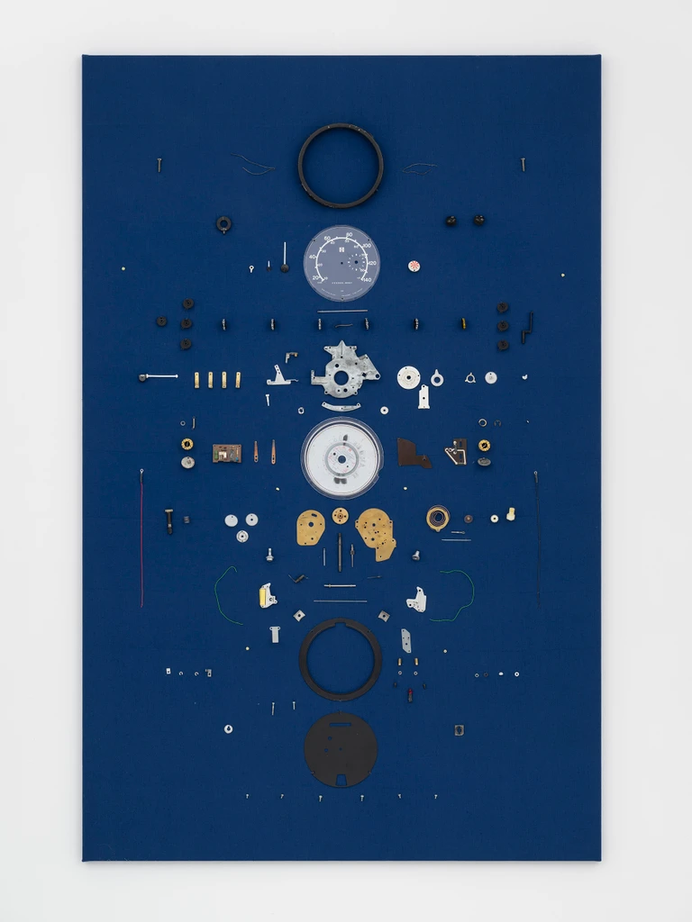 Veeder-root Analogue Tachograph Series 1111 Serial 09190 disassembled by Rhoan Morris-Madden, museum case fabric and monofilament line