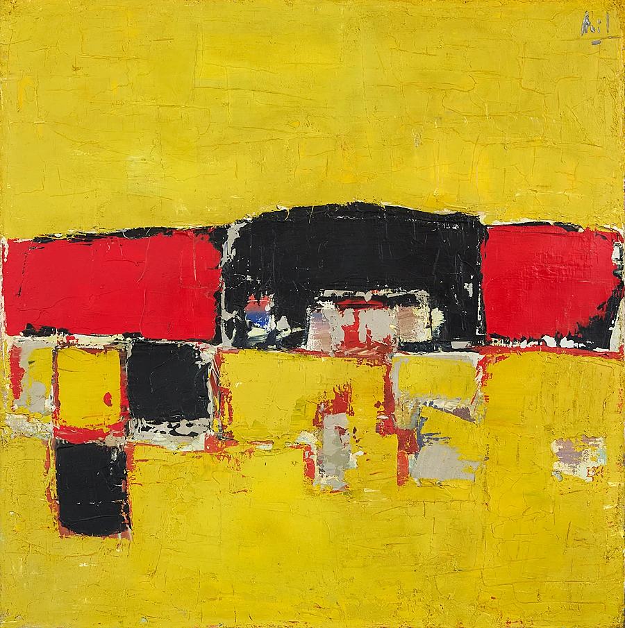 Paysage (Composition ; Composition rouge et noire sur fond Jaune ; Paysage rouge et noir)