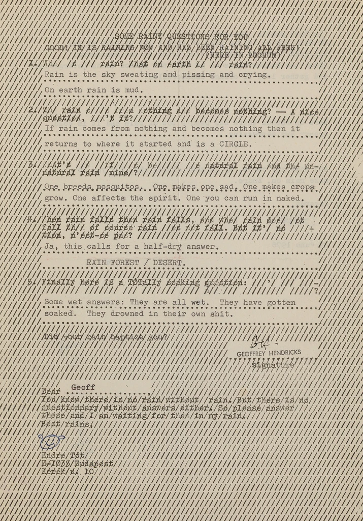 Some rainy questions for you / Geoffry Hendricks